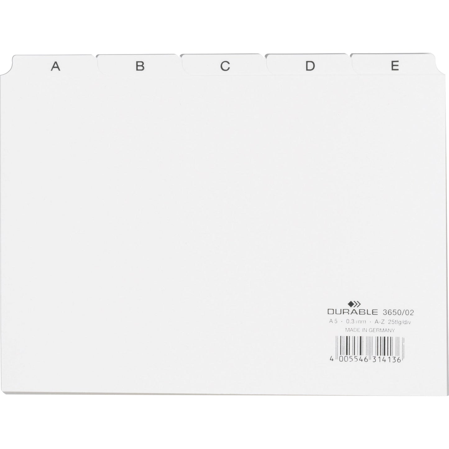 DURABLE Leitkarte DIN A5 quer A-Z Polypropylen weiß 25 Registerblätter