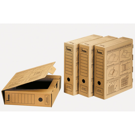 Bene Archivschachtel 8 x 33 x 29 cm (B x H x T) DIN A4 mit Archivdruck Wellpappe braun