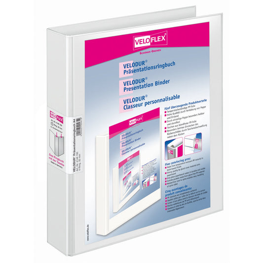 Veloflex Präsentationsringbuch VELODUR® 46mm DIN A4 4 Ringe, D-Mechanik Pappe weiß