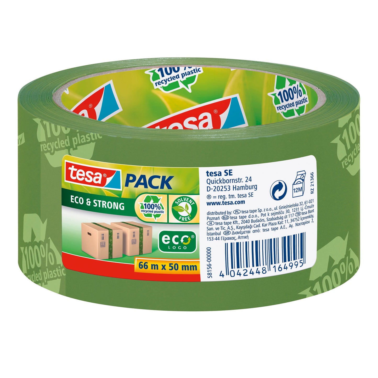 tesa® Packband tesapack® Eco & Strong 50 mm x 66 m (B x L) grün 100 % recycled plastic