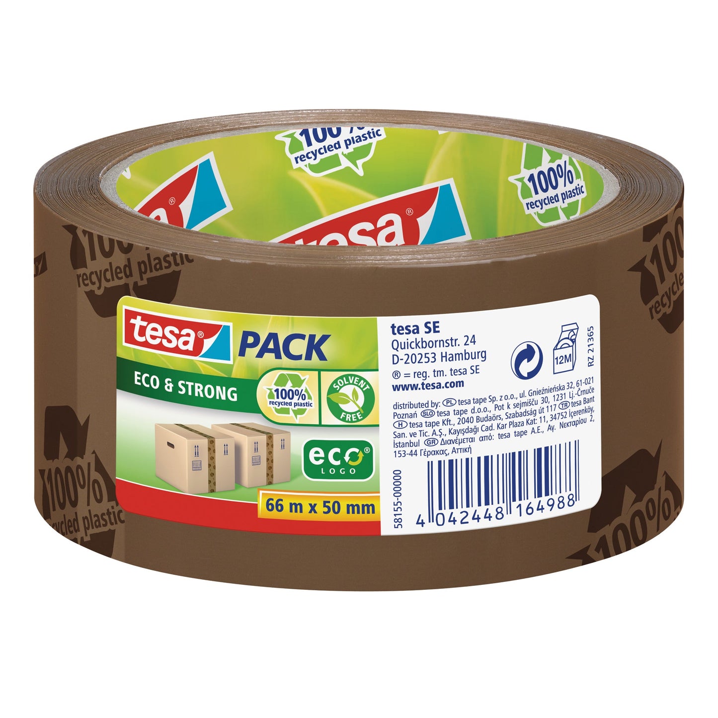 tesa® Packband tesapack® Eco & Strong 50 mm x 66 m (B x L) braun 100 % recycled plastic