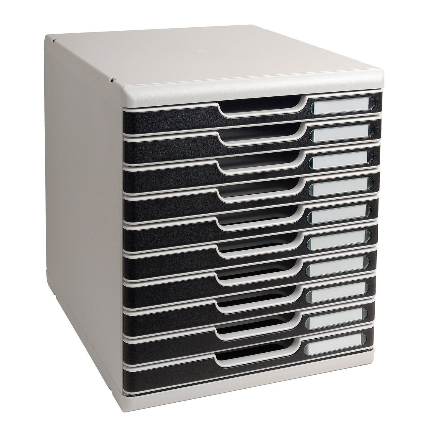 Exacompta Schubladenbox MODULO 10 Schubladen DIN A4+ Polystyrol Gehäusefarbe: lichtgrau Farbe der Schublade: schwarz