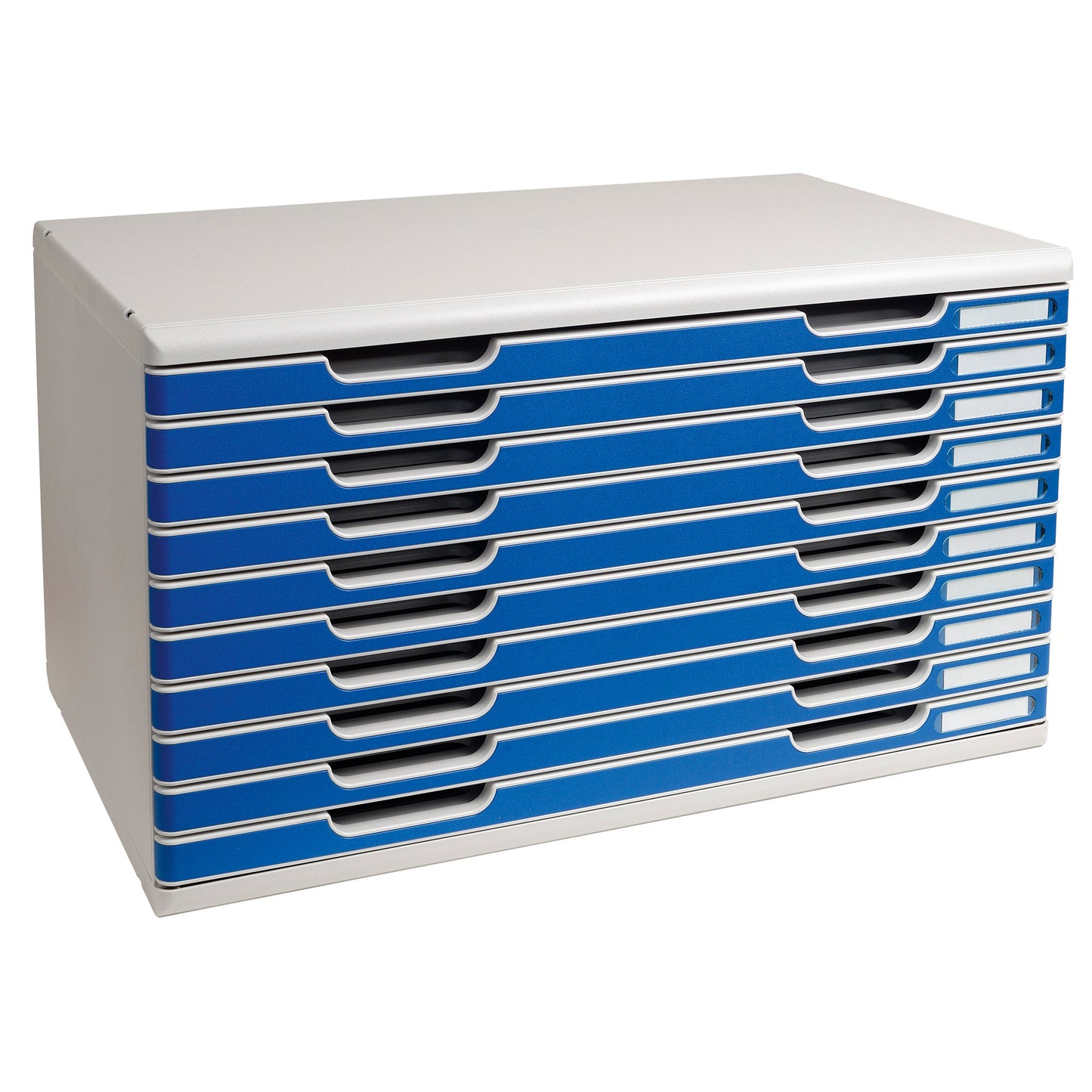 Exacompta Schubladenbox MODULO 10 Schubladen DIN A3+ Polystyrol Gehäusefarbe: lichtgrau Farbe der Schublade: blau