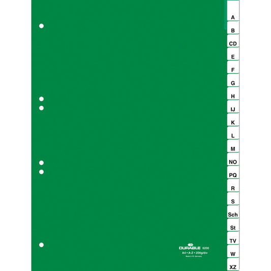 DURABLE A-Z Register DIN A4 Hartfolie grün 20 Registerblätter