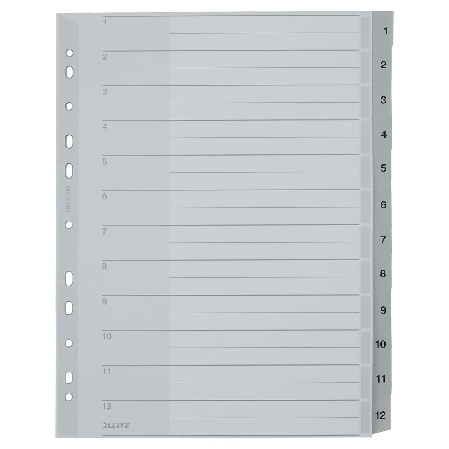 Leitz Zahlenregister DIN A4, Überbreite 250g/m² 1-12 Polypropylen grau