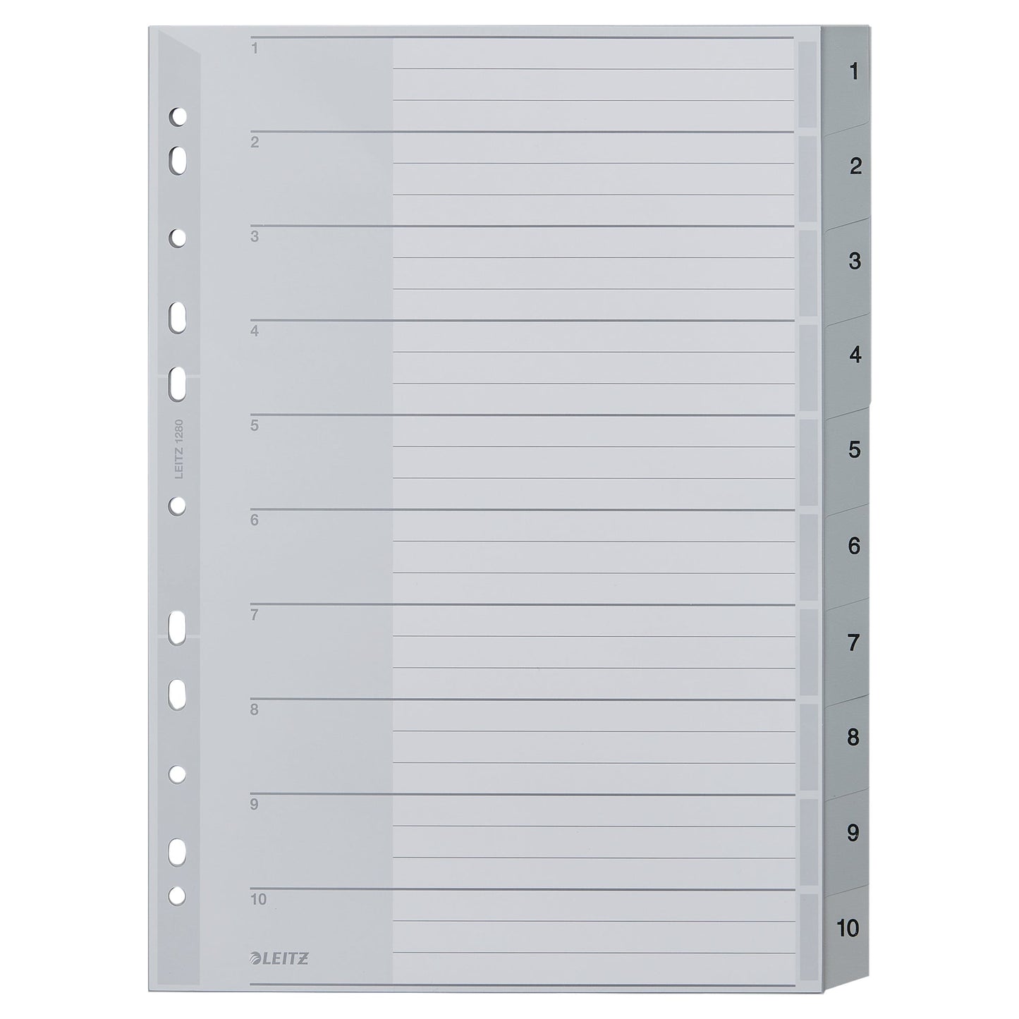 Leitz Zahlenregister DIN A4, Überbreite 250g/m² 1-10 Polypropylen grau