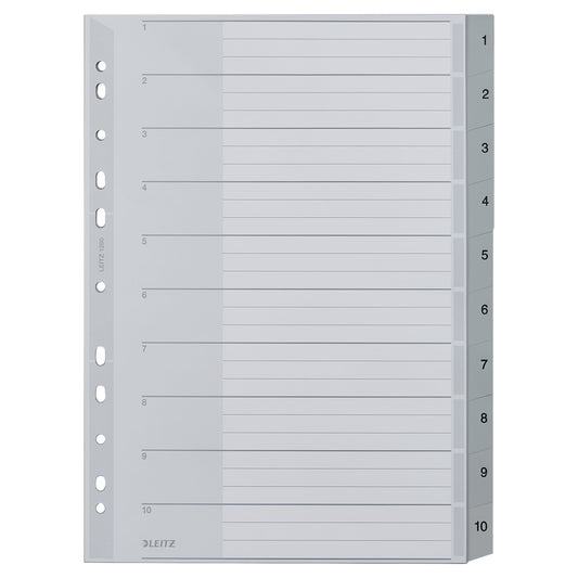 Leitz Zahlenregister DIN A4, Überbreite 250g/m² 1-10 Polypropylen grau