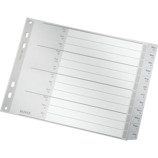 Leitz Monatsregister 23,8 x 18 cm (B x H) DIN A4 Dez.-Jan. Polypropylen grau 12 Registerblätter