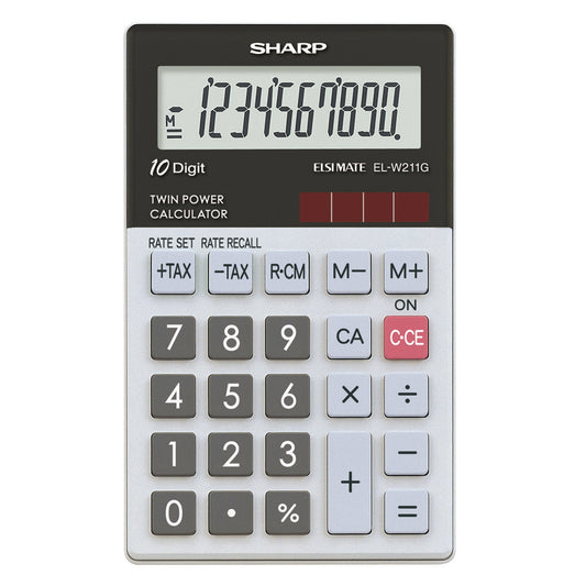 Sharp Taschenrechner EL-W211G 1 x 10-stellig schwarz/weiß Batterie, Solar-Energie