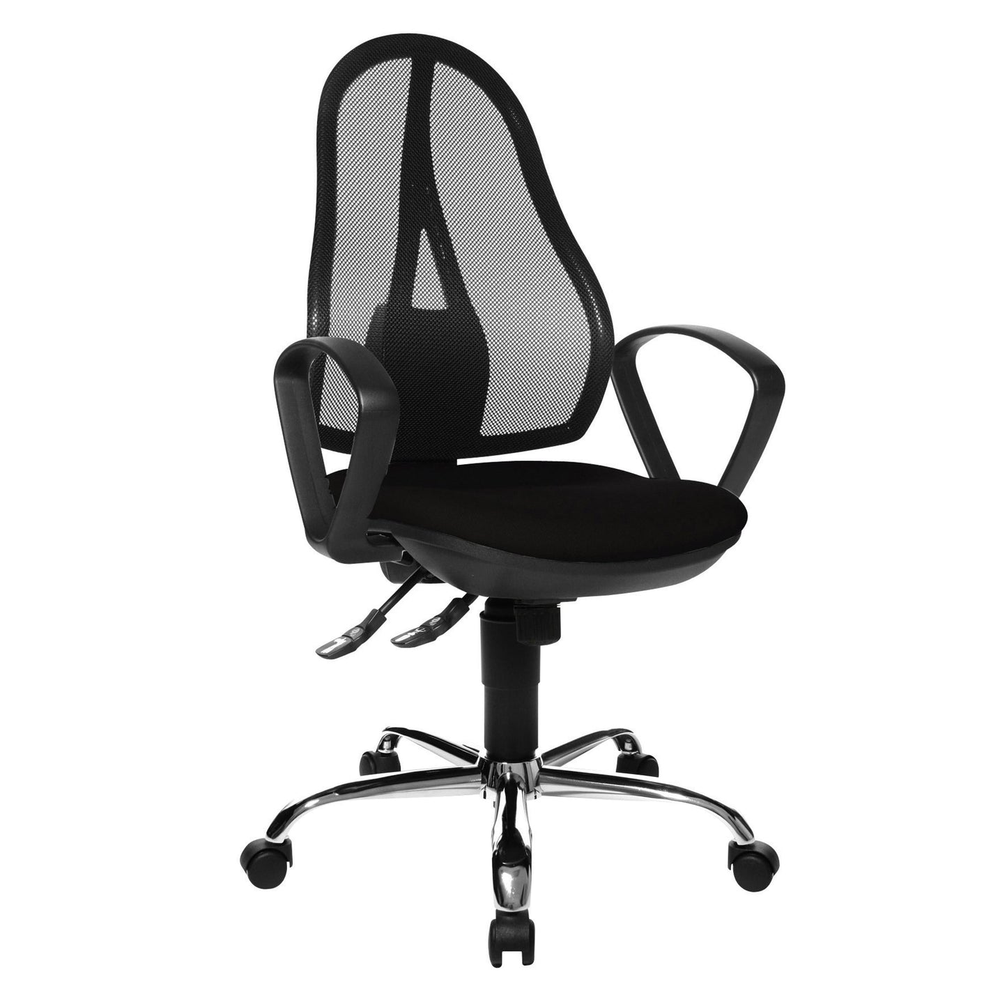 TOPSTAR Bürodrehstuhl Open Point® SY Somo 43-51cm Synchronmechanik Rolle hart gebremst (für Teppichboden) optionales Zubehör: Rolle weich gebremmst (für Hartboden) 6991 Stahl, verchromt schwarz