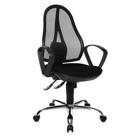 TOPSTAR Bürodrehstuhl Open Point® SY Somo 43-51cm Synchronmechanik Rolle hart gebremst (für Teppichboden) optionales Zubehör: Rolle weich gebremmst (für Hartboden) 6991 Stahl, verchromt schwarz