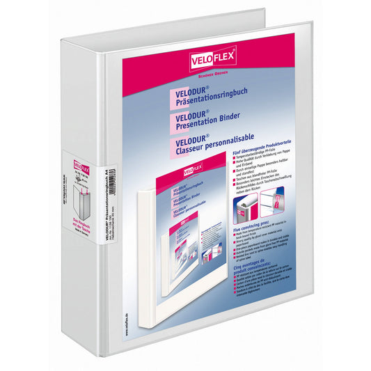 Veloflex Präsentationsringbuch VELODUR® 60mm DIN A4 2 Ringe, D-Mechanik Pappe weiß