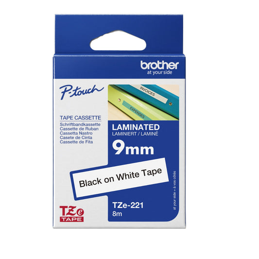 Brother Schriftbandkassette P-touch 9 mm x 8 m (B x L) weiß schwarz