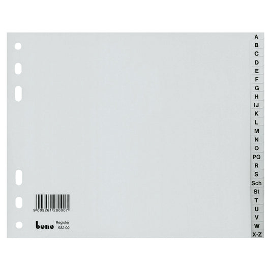 Bene A-Z Register DIN A4 Polypropylen grau 24 Registerblätter