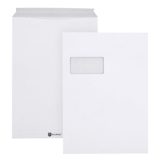 SECURITEX® Versandtasche Expander DIN C4 229 x 324 mm (B x H) mit Haftklebung mit Fenster 130g/m² weiß 100 St./Pack.