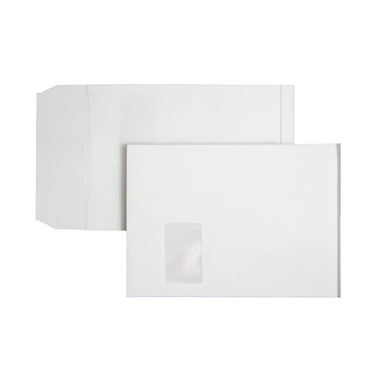 POSTHORN Faltentasche DIN C4 229 x 324 mm (B x H) mit Fenster 120g/m² mit Haftklebung Kraftpapier weiß 200 St./Pack.
