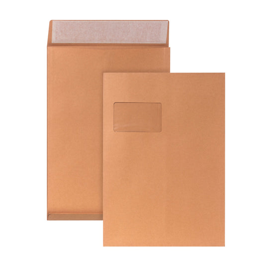 POSTHORN Faltentasche DIN C4 229 x 324 mm (B x H) mit Fenster 140g/m² mit Haftklebung Kraftpapier braun 200 St./Pack.