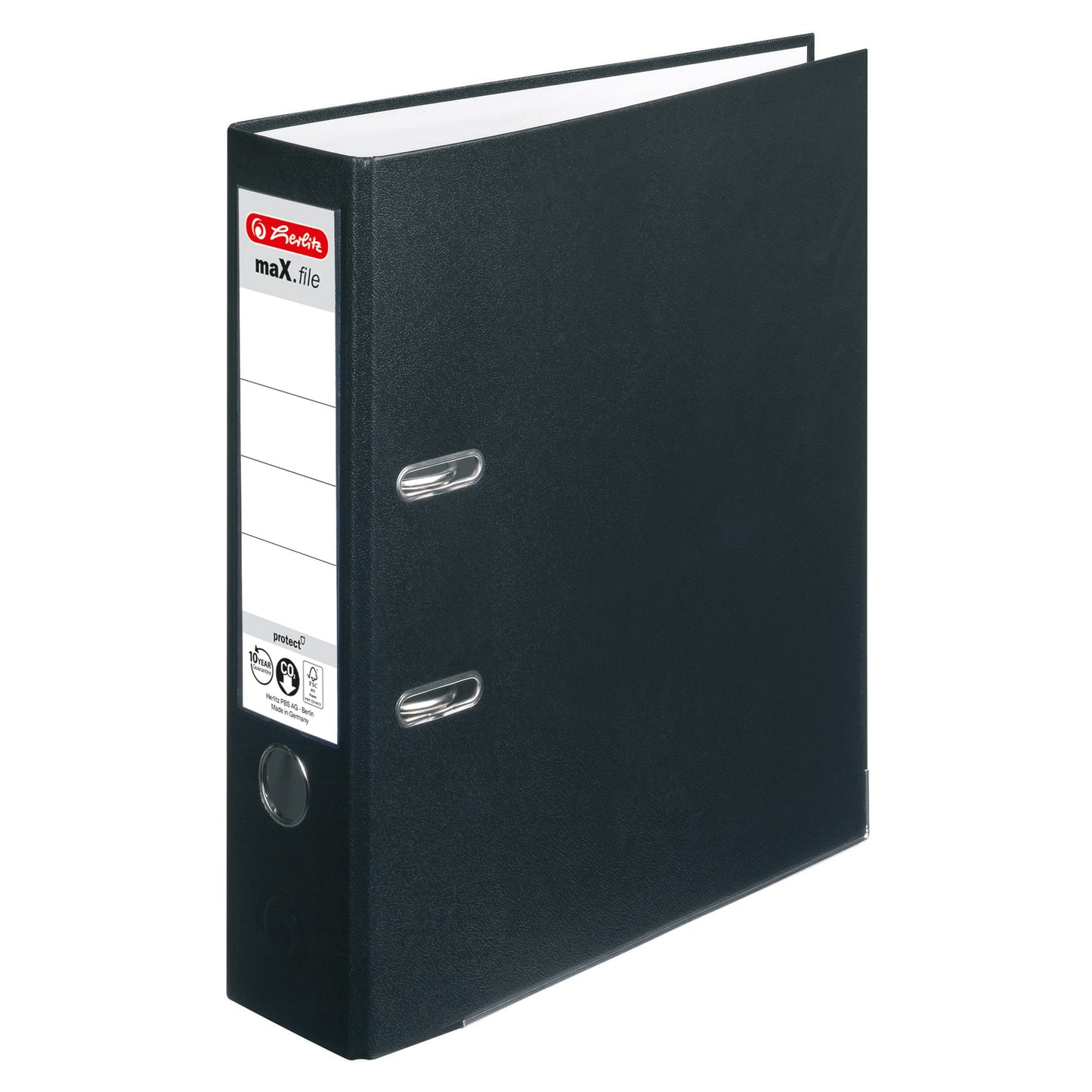 Herlitz Ordner maX.file protect 80mm DIN A4 Rückenschild: einsteckbar mit Schlitzen Material außen: Polypropylen Material innen: Papier schwarz