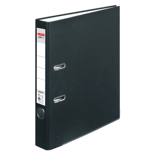 Herlitz Ordner maX.file protect 50mm DIN A4 Rückenschild: einsteckbar mit Schlitzen Material außen: Polypropylen Material innen: Papier schwarz