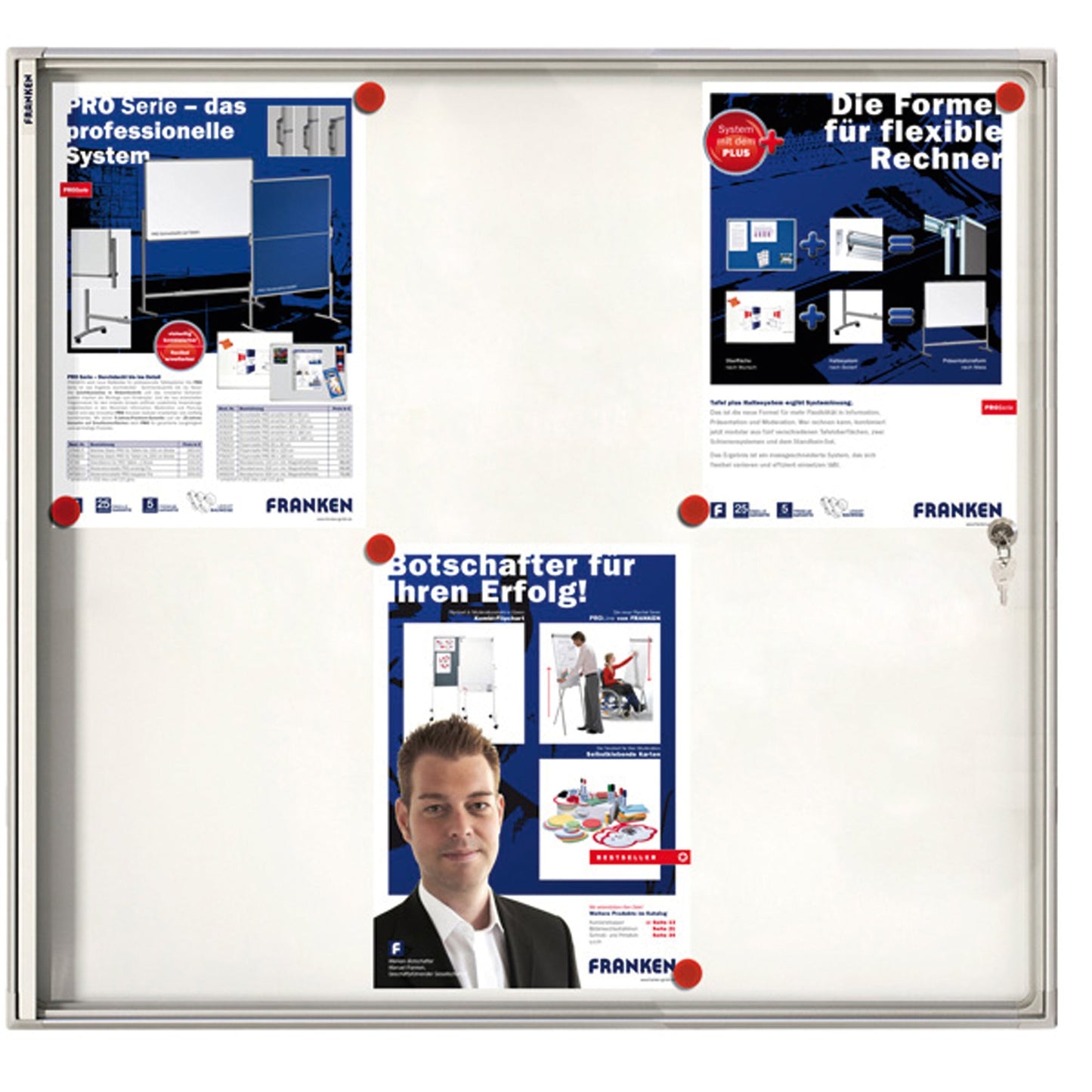 FRANKEN Schaukasten X-tra!Line Innenbereich 73 x 68 x 3 cm (B x H x T) 6 x DIN A4 mit Schloss Aluminium/Kunststoff silbereloxiert