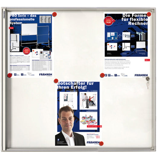 FRANKEN Schaukasten X-tra!Line Innenbereich 73 x 68 x 3 cm (B x H x T) 6 x DIN A4 mit Schloss Aluminium/Kunststoff silbereloxiert