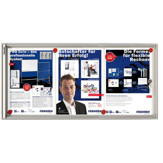 FRANKEN Schaukasten X-tra!Line Innenbereich 73 x 37 x 3 cm (B x H x T) 3 x DIN A4 mit Schloss Aluminium/Kunststoff silbereloxiert