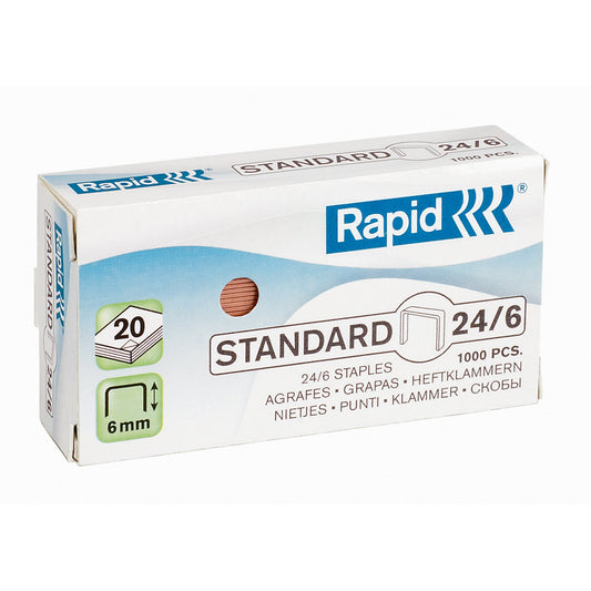 Rapid Heftklammer Standard 24/6 Rapid Heftgerät 20E, 20EX, Baby Ray, E3, E12, E14, E15, E26, E28, Eco Serie, F16, F18, F30, FM20, FM22, Freeze, K1, K2, K45, S1, S17, S27, S30, Ultimate NXT, Ultimate NXT ICE 1.000 St./Pack.