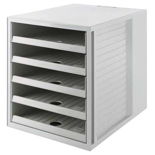 HAN Schubladenbox SCHRANK-SET KARMA 5 Schubladen DIN A4, DIN C4 Kunststoff, 80-100 % Rezyklat Gehäusefarbe: öko-grau Farbe der Schublade: öko-grau