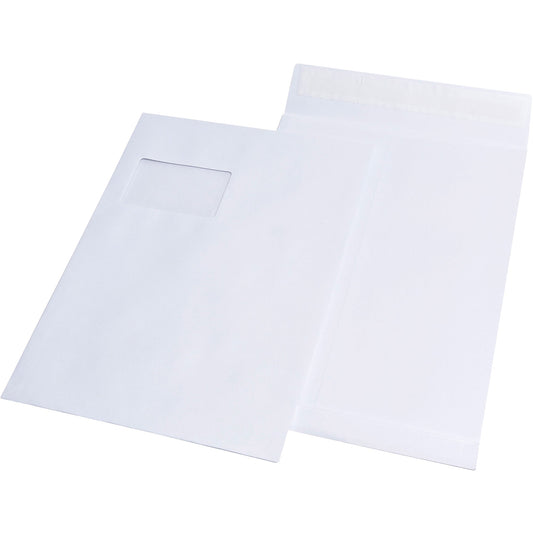 MAILmedia Faltentasche DIN C4 229 x 324 mm (B x H) mit Fenster 120g/m² mit Haftklebung Kraftpapier weiß 100 St./Pack.