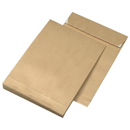 MAILmedia Faltentasche DIN E4 ohne Fenster 150g/m² mit Haftklebung Natronpapier braun 10 St./Pack.