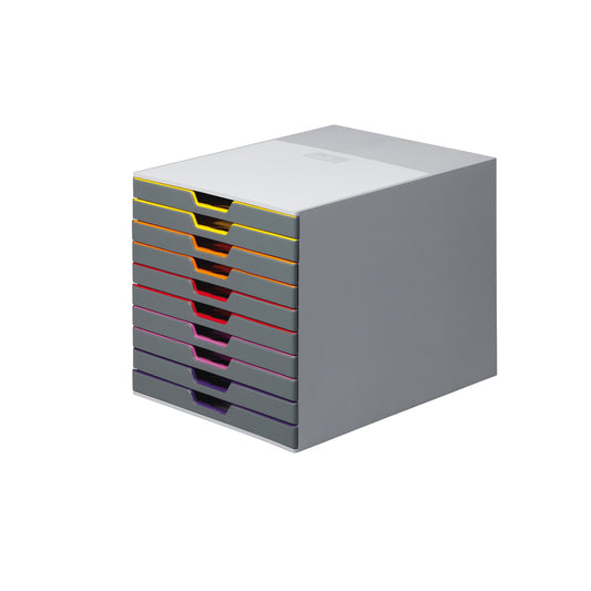 DURABLE Schubladenbox VARICOLOR® 10 10 Schubladen DIN A4, DIN C4, Folio, Letter ABS Kunststoff/Polystyrol Gehäusefarbe: grau Farbe der Schublade: anthrazit/mehrfarbig