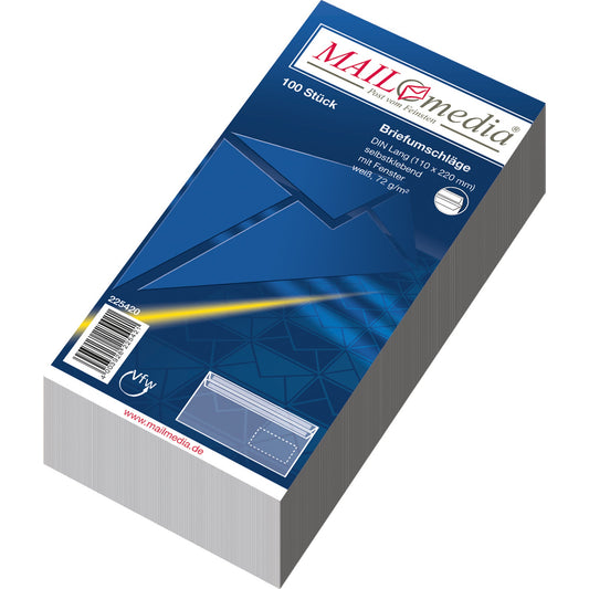 MAILmedia Briefumschlag DIN lang 220 x 110 mm (B x H) mit Selbstklebung mit Fenster 75g/m² weiß 100 St./Pack.