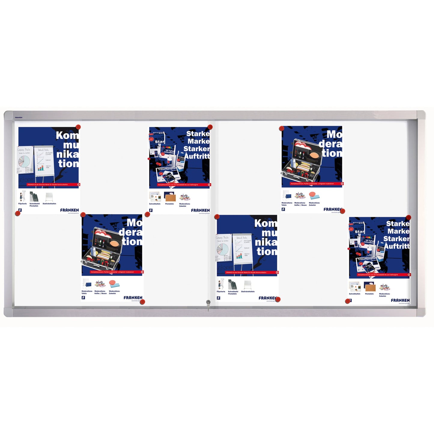 FRANKEN Schaukasten PRO Innenbereich 139 x 68 x 4,6 cm (B x H x T) 12 x DIN A4 mit Schloss Aluminium silbereloxiert