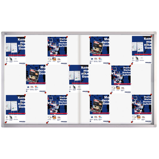 FRANKEN Schaukasten PRO Innenbereich 161,5 x 99 x 4,6 cm (B x H x T) 21 x DIN A4 mit Schloss Aluminium silbereloxiert