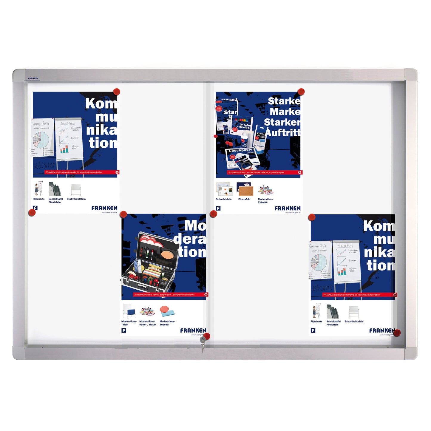 FRANKEN Schaukasten PRO Innenbereich 95 x 68 x 4,6 cm (B x H x T) 8 x DIN A4 mit Schloss Aluminium silbereloxiert
