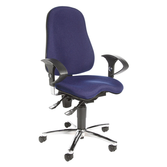 TOPSTAR Bürodrehstuhl Sitness® 10 46-56cm Permanentkontaktmechanik Rolle hart gebremst (für Teppichboden) Stahl, verchromt blau