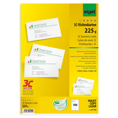 SIGEL Visitenkarte DIN A4 225g/m² hochweiß 10 Bl./Pack. 100 St./Pack.