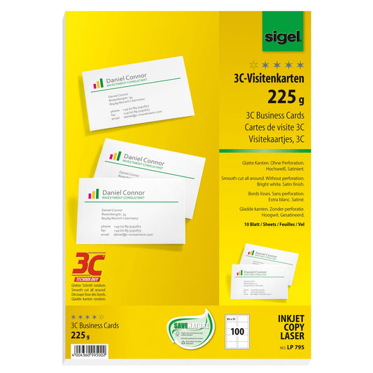 SIGEL Visitenkarte DIN A4 225g/m² hochweiß 10 Bl./Pack. 100 St./Pack.