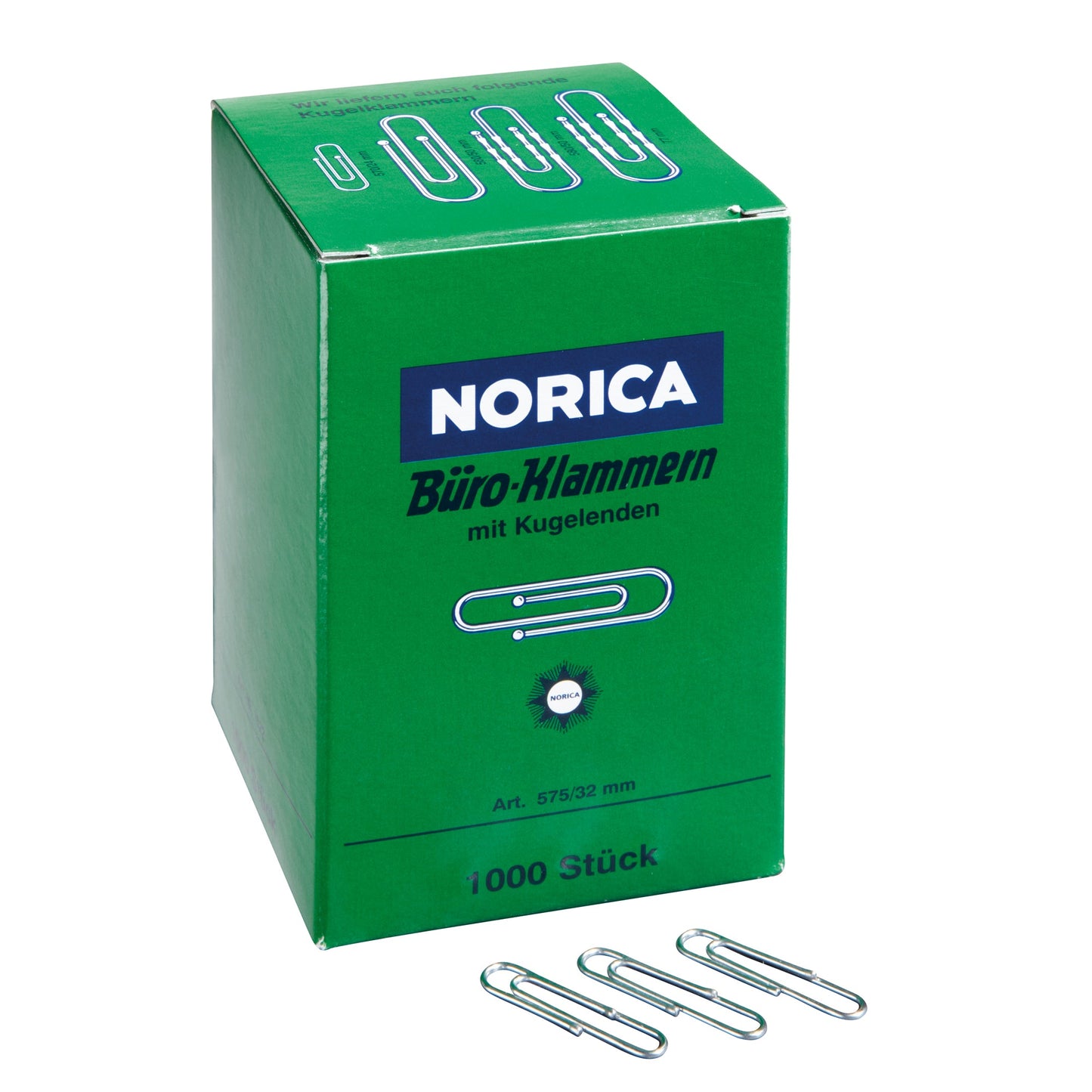 NORICA® Büroklammer glatt, runde Form, mit Kugelenden 32mm Metall, verzinkt silber 1.000 St./Pack.