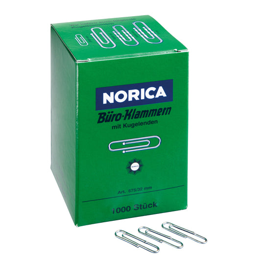 NORICA® Büroklammer glatt, runde Form, mit Kugelenden 32mm Metall, verzinkt silber 1.000 St./Pack.