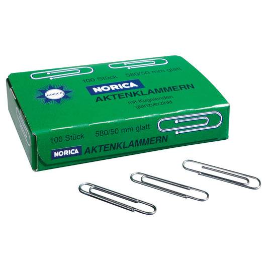 NORICA® Büroklammer glatt, runde Form, mit Kugelenden 50mm Metall, verzinkt silber 100 St./Pack.