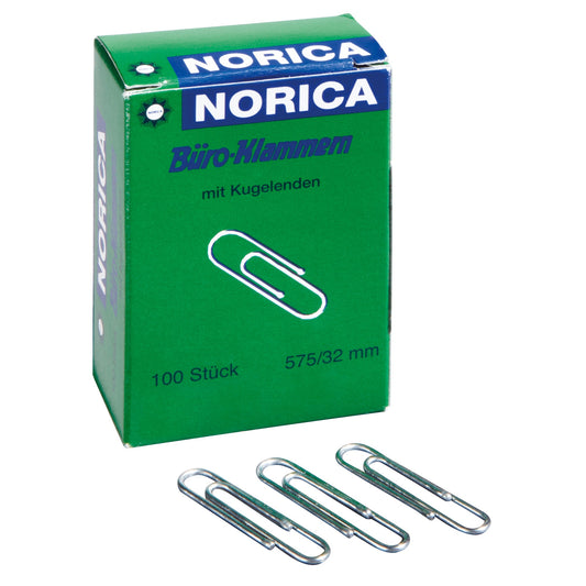 NORICA® Büroklammer glatt, runde Form, mit Kugelenden 32mm Metall, verzinkt silber 100 St./Pack.