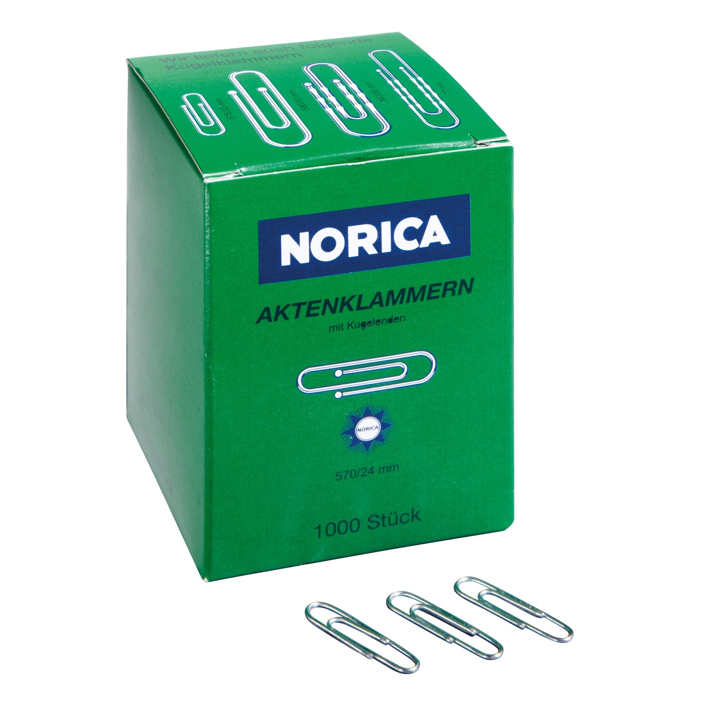 NORICA® Büroklammer glatt, runde Form, mit Kugelenden 24mm Metall, verzinkt silber 1.000 St./Pack.