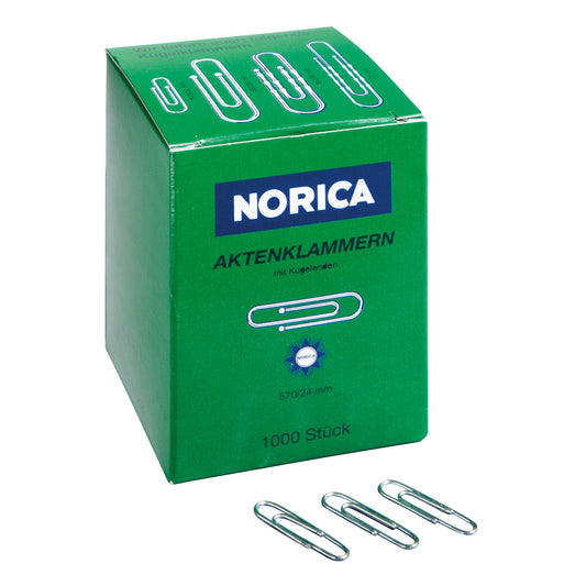 NORICA® Büroklammer glatt, runde Form, mit Kugelenden 24mm Metall, verzinkt silber 1.000 St./Pack.