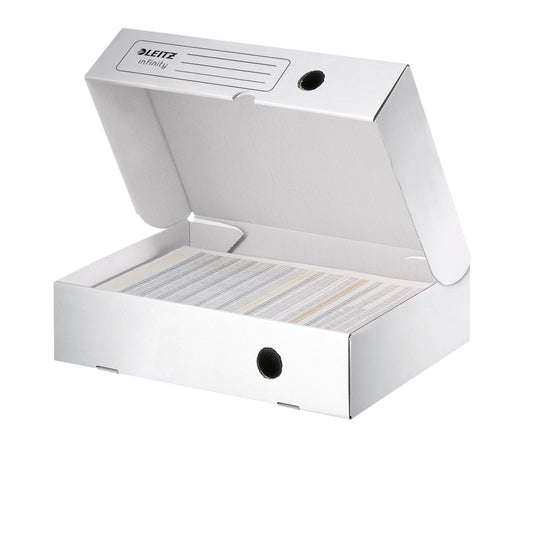 Leitz Archivbox Infinity 33 x 25,5 x 8 cm (B x H x T) DIN A4 mit Archivdruck Wellpappe weiß
