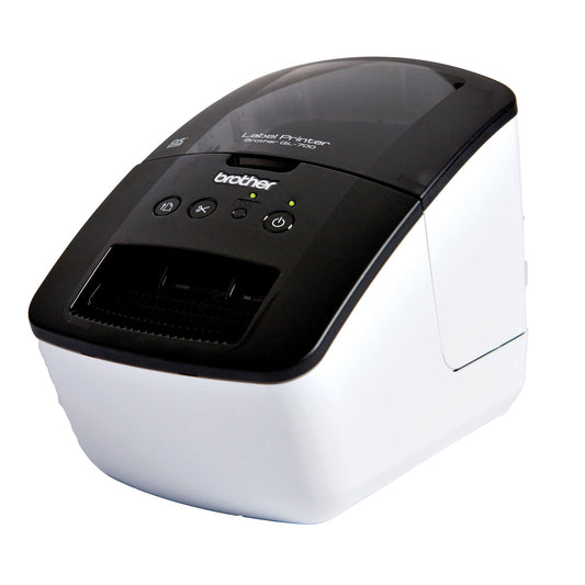Brother Etikettendrucker QL-700 59mm 93 Etik./Min. USB 2.0 inkl. 2 Starter-Etikettenrollen, USB-Kabel, Netzkabel, Installationsanleitung, Garantiekarte