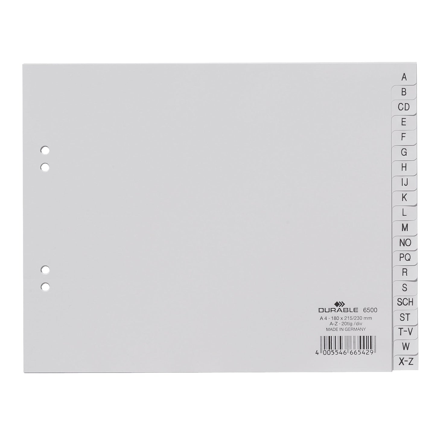 DURABLE A-Z Register DIN A4 Polypropylen grau 20 Registerblätter