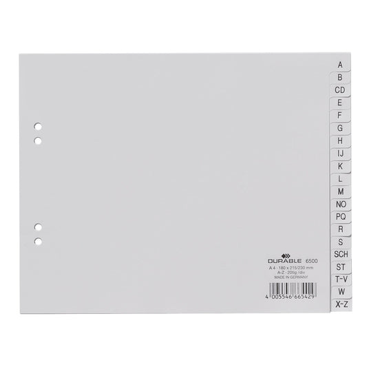 DURABLE A-Z Register DIN A4 Polypropylen grau 20 Registerblätter
