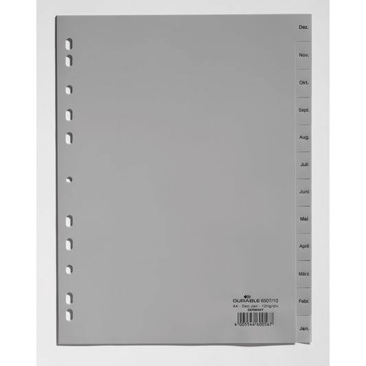 DURABLE Monatsregister 21,5/23 x 29,7 cm (B x H) DIN A4 Dez.-Jan. Polypropylen grau 12 Registerblätter