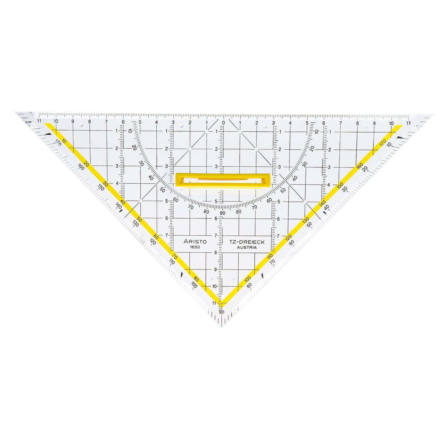 Aristo Geometriedreieck 25cm mit farbig hinterlegten Winkelgraden mit Griff Plexiglas® glasklar
